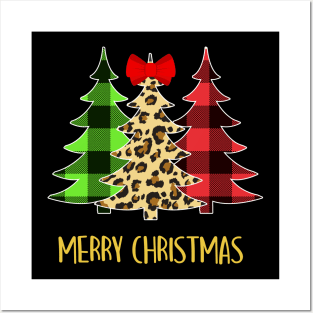 Merry Christmas Tree Leopard Buffalo plaid Posters and Art